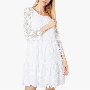 Geanna Scallop Swing Dress - Resort White Scalloped Shell Lace Size Medium